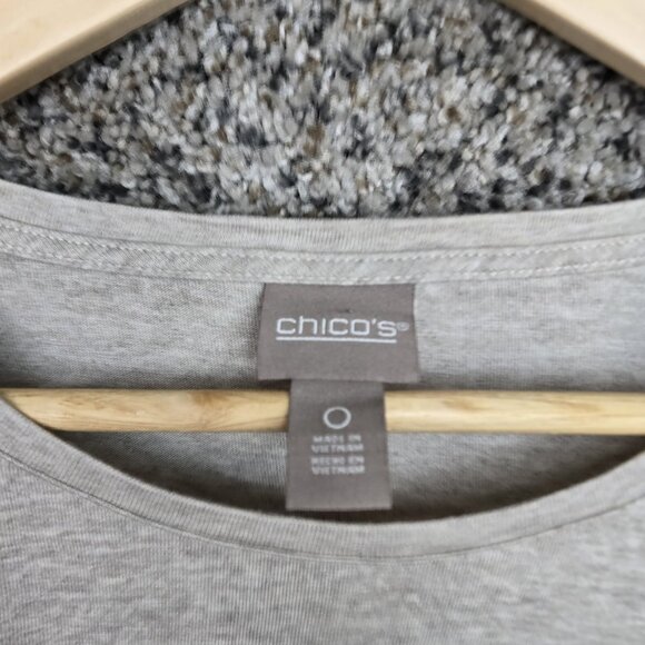 Chicos Top Womens 0 US Small Beige Scoop Neck‎ Long Sleeve Heathered Tee Casual - Picture 6 of 7